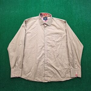 Cigar Couture Dress Shirt Mens Large Tan Button Up Contrast Trim Long Sleeve